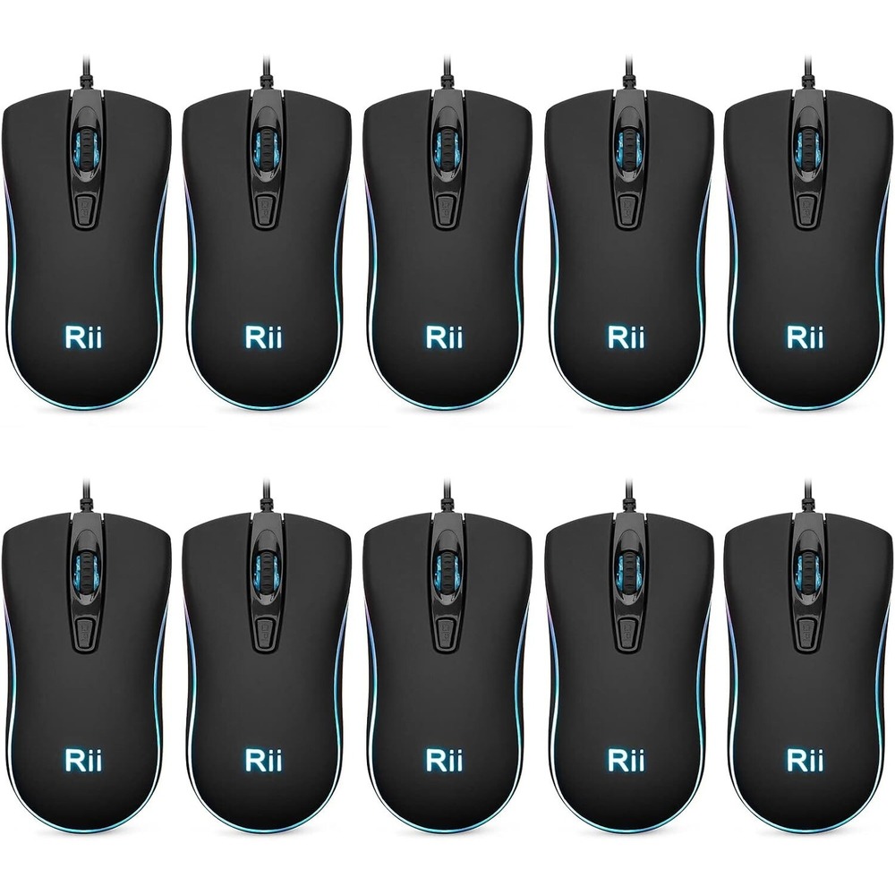 Rii Wired Mouse, RM105 USB Computer Mouse,RGB Optical Office Mice for PC 10 Pack